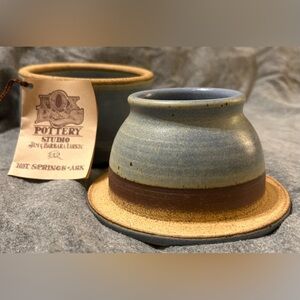 Fox Pass Pottery Vintage Butter Crock NWT Blue Hand thrown Stoneware, signed ‘87